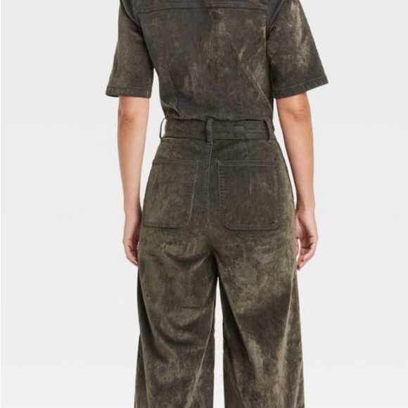 Universal Thread - Women's Holiday Short Sleeve Flocked Denim Jumpsui Olive - Picture 6 of 14